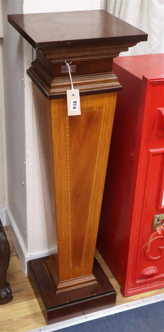 An Edwardian inlaid and banded mahogany pedestal H.100cm